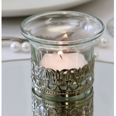 Glass Tealight Candle Holder with Metal Decoration